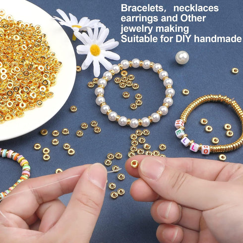 1500pcs 6mm Gold Flat Round Spacer Beads Disc Loose Jewelry Making Beads for DIY Bracelet Necklace Earring Craft Supplies...
